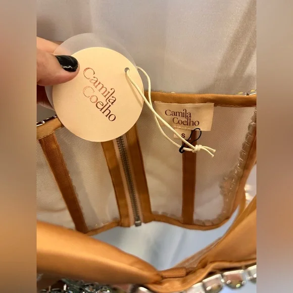 New NWT South Beach Corset in Tan Camila Coelho embellished straplesss